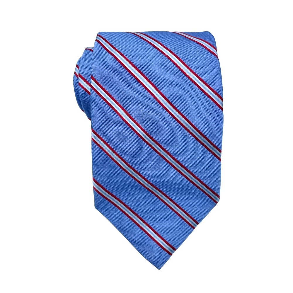 Brooks Brothers Makers 100% Silk Tie Blue W/ Red White Repp Stripes Mens